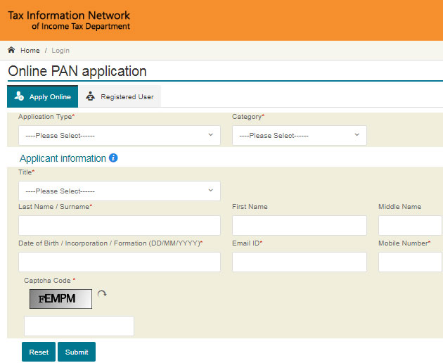 apply for pan card step 1 2