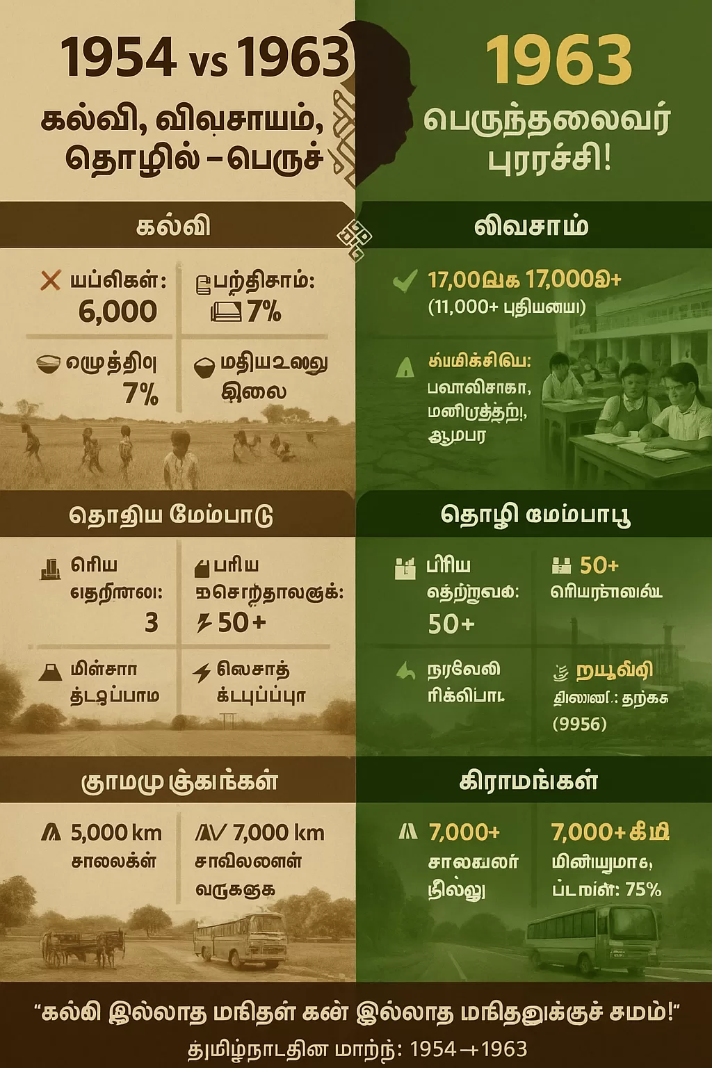காமராஜர் ஆட்சியில் தமிழ்நாட்டின் மாபெரும் மாற்றம் - 1954 மற்றும் 1963 ஒப்பீடு