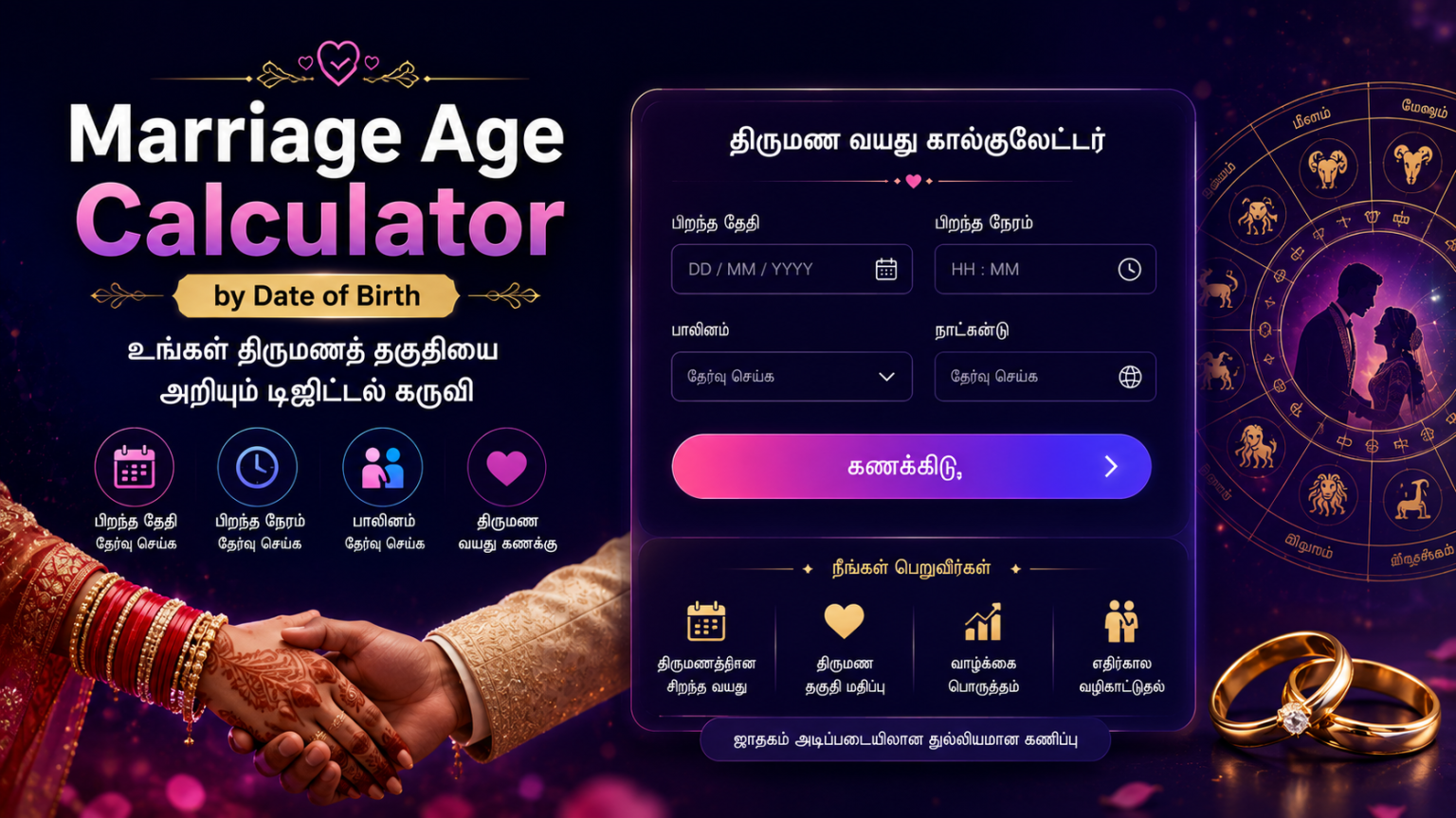 Marriage Age Calculator by Date of Birth – உங்கள் திருமணத் தகுதியை அறியும் டிஜிட்டல் கருவி Marriage Age Calculator by Date of Birth