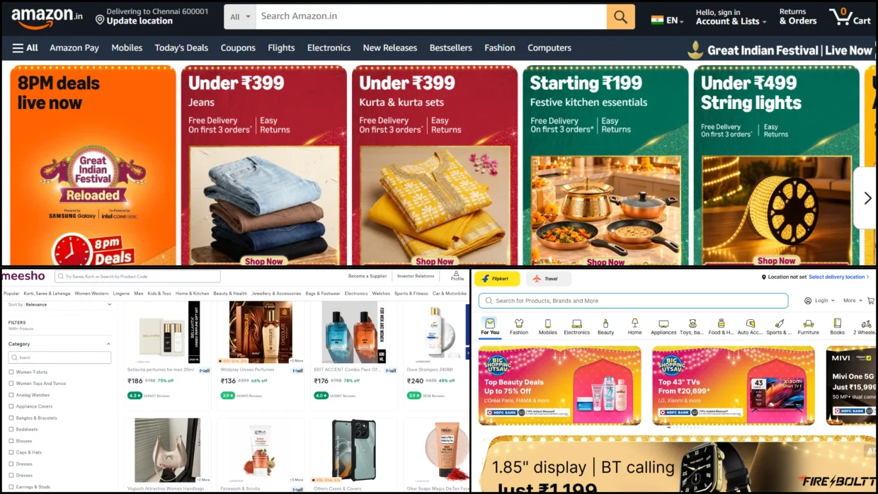 Amazon Flipkart Meesho online shopping price comparison India