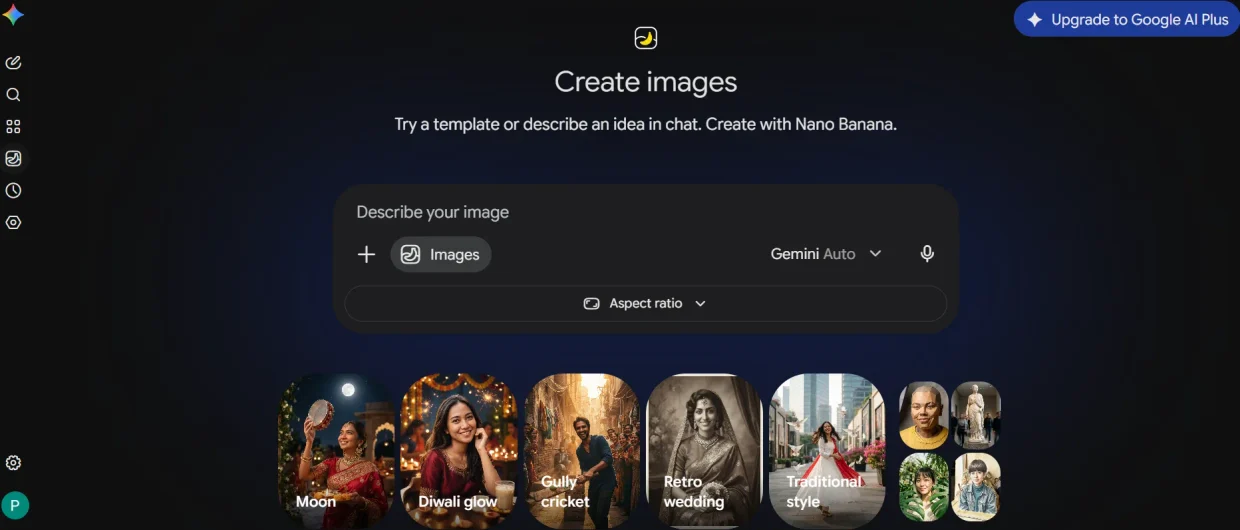 Google Gemini AI image generation tool creating photos from text prompts