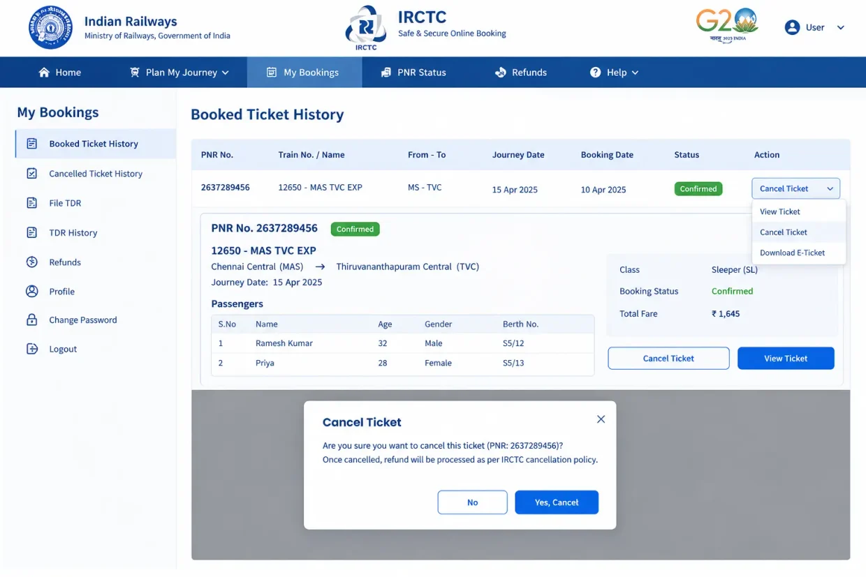 IRCTC Ticket Cancellation Tamil